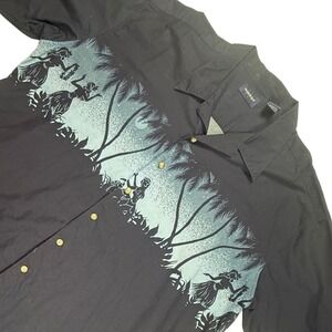 Harbor Bay Mens 3XLT Tall Black Hawaiian Shirt Hula Dancer Palm Tree Cotton CM61
